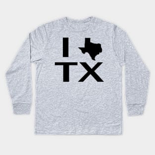 I Love Texas with State Outline Kids Long Sleeve T-Shirt